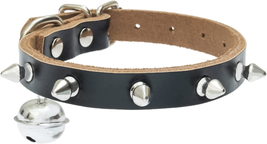 Genuine Leather Cat Collar with Bells - Studded Cat Collar with Spikes Soft and  - £11.04 GBP