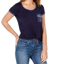 Self Esteem Womens Plaid Twist Front Pocket T-Shirt X-Large Patriot Blue - £16.70 GBP