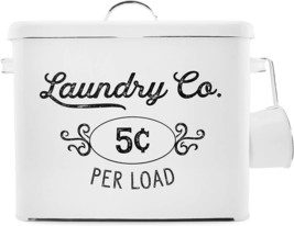 AuldHome Farmhouse Laundry Powder Container, White Enamelware Detergent ... - £33.01 GBP