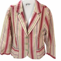 CAbi Womens Jacket Sz 10 Button Down Blazer 3/4 Sleeve Crinkle Striped Ruffle - £17.07 GBP