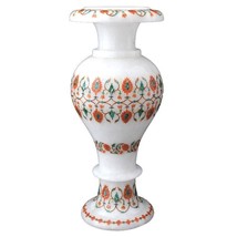 16&quot; White Marble Flower Vase stones Inlay Handcrafted Work Collectible &amp; Gifts - £781.47 GBP
