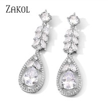 ZAKOL Luxurious Silver Color AAA Cubic Zirconia Engagement Dangle Earrings for W - £16.63 GBP