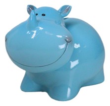 Whimsical Pastel Blue Pachyderm Rhino Money Coin Savings Piggy Bank Figu... - $29.40 CAD