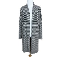 J. Jill Wearever Cardigan Sweater Women Medium Black White Stripe Duster Open - £31.43 GBP
