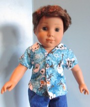 handmade 18" american girl/boy  logan pajama doll clothes light blue disney olaf - $17.82