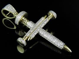 New Mens 14k Yellow Gold Finish Nail Cross 1.0 Ct Sim Diamond Charm Pendant - £134.94 GBP