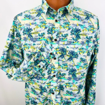 On The Road Hawaiian Aloha L Shirt Long Sleeve Slim Fit Palm Trees Sailboats - £35.29 GBP