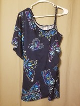MARK By AVON - Blue Butterfly One Shoulder Top W/Removable Strap Size L   DC18 - £6.27 GBP