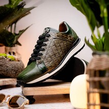 Portici Genuine Crocodile and Lizard Fashion Sneaker Green / Olive image 7