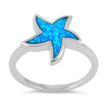 Blue Opal Size 10 Starfish Ring Solid 925 Sterling Silver - £16.66 GBP