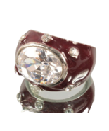 Super Bling Red Enamel and CZ Ladies Ring Size 7 - £11.86 GBP