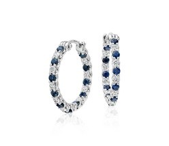1.5 CT Round Cut Sapphire Diamond Engagement Hoop Earrings 14k White Gol... - £79.08 GBP