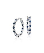 1.5 CT Round Cut Sapphire Diamond Engagement Hoop Earrings 14k White Gol... - £78.21 GBP