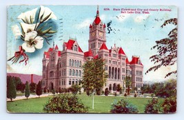 State Flower and County Building Salt Lake City Utah UT 1910 DB Postcard Q6 - £3.24 GBP