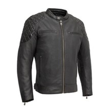 FirstMFG Grand Prix Men&#39;s Vented MCJ Cowhide Leather Motorcycle Jacket - £259.67 GBP