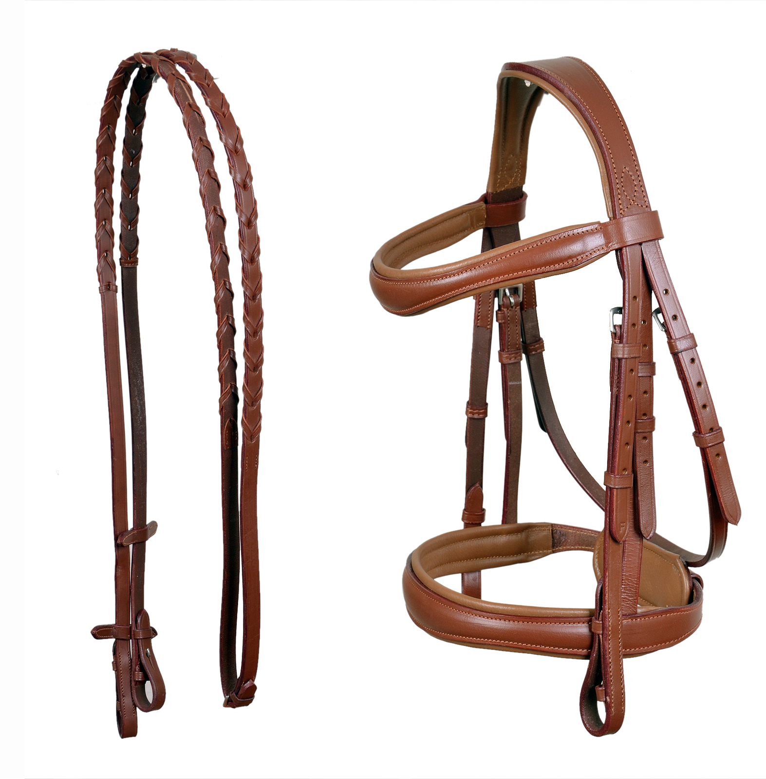 Horse English All-Purpose Pleasure Brown Padded Leather Bridle Reins 803... - $59.39