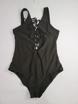 Mossimo Dark Green One Piece  Swimsuit Womens Size Medium Laced Front - $17.70