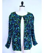 Vintage 80s. 90s Stenay Trophy Silk Jacket Sequins Beads XL Black Purple... - $67.20 CAD