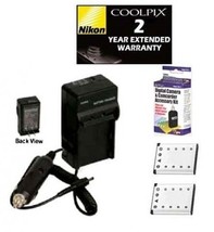 2 Batteries + Charger + Warranty for Nikon S230 S500 S510 S520 S570 S600... - $32.28