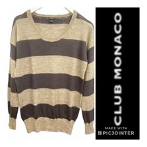 Club Monaco Womans Mohair Sweater Cream Brown Size M Wide Stripes Long Sleeve  - $21.89