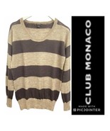 Club Monaco Womans Mohair Sweater Cream Brown Size M Wide Stripes Long S... - £17.17 GBP