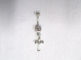 New Pole Cross With Rope Wrap Ends &amp; Criss Cross Center 14g Clear Cz Belly Ring - £4.80 GBP
