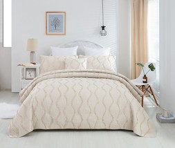 Soft Charming French Country Ruffles Quilted Cotton Bedspread Set Ivory ... - $157.19+