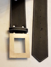 Fashion Belt size 28&quot; to 32&quot; waist Black 2&quot; wide Silvertone Rectangle Bu... - $12.81