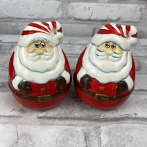 Santa Salt And Pepper Shakers With Stoppers Fat Round Jolly Christmas Ho... - $11.76