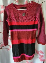 NWT Women&#39;s The Limited Sweater Dress Red Black Pink Stripe Herringbone ... - $40.00