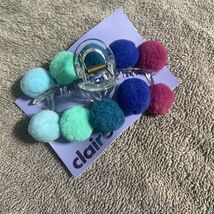 Claire’s Multicolor Blue And Purple Pom Pom Statement Hair Clip NWT - €6,44 EUR