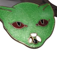 Vintage Kitten Kitty Cloisonne Enamel Green Cat Lover&#39;s Pin Brooch - $11.78