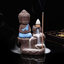  Meditating Monk Buddha Smoke Backflow Cone Incense Holder Decorative Showpiece  - £24.71 GBP