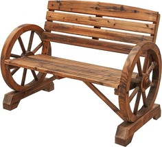 Outdoor Wooden Wagon Wheel Bench Rustic Loveseat Chair Patio Furniture F... - $336.99