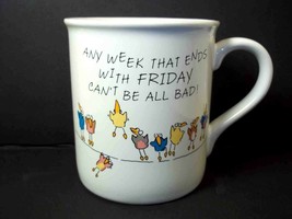 Hallmark coffee mug cup Any Week with Monday &amp; Friday Birds on Wire 1986... - £7.09 GBP