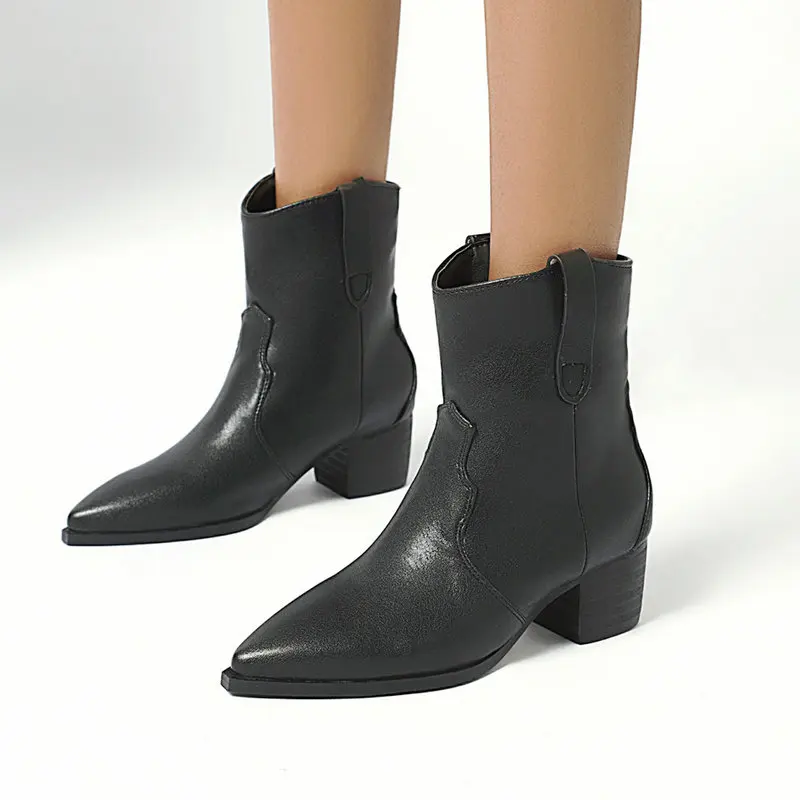 Nice Autumn Winter Western boy Booties Women Slip On Square Heel Ankle Boots Lad - £301.08 GBP