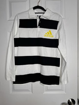 ADIDAS NWT Boys Size Large Black White Striped Rugby Long Sleeve Polo Top - $24.99