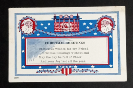 Christmas Greetings Red White Blue Santa Fireplace Hearth Auburn Postcard 1910s - £4.73 GBP
