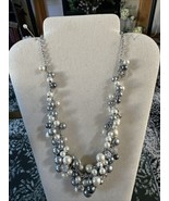 Stella &amp; Dot Isadora Faux Silver Pearl Necklace Vintage 22” - $23.38