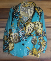 Simonton Says Womens Jacket Size 1X Teal Floral Textured Finish Button F... - $12.53