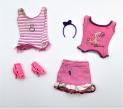 Mattel Barbie White &amp; Pink Shirt, Pink Shirt, Skirt, Shoes &amp; Purple Hairband - £6.03 GBP