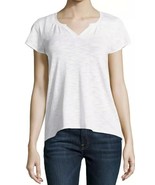 NEW Womens Neiman Marcus White Cap Sleeve Split V Neck Tee Top Sz L Large