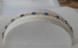 Signed SU 925 CZ CH Blue &amp; Clear Stoner Tennis Bracelet 7.5&quot; - £66.21 GBP