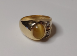 Very Pretty Vintage Cat&#39;s Eye Gold Ring With Yellow And Clear Stones Siz... - £399.17 GBP