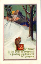 Christmas Greetings Mountain Birds Trees Path Written On Antique Postcard - £6.03 GBP