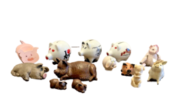 Figurines Pigs Lot of 13 Collectibles Wood Ceramic Red Mill Occupied Japan Vtg - £21.56 GBP