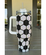 White Rhinestone Soccer Ball Print Game Day 40 Oz Tumbler - $42.55