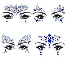 4 Sets Crystal Gems Tattoo Glitter Rhinestone Tattoo Bindi Crystals Eyes... - $24.79