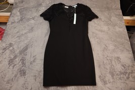 She + Sky Dress Womens Medium Black Knee Length Short Sleeve V-Neck Lace Accent - £23.33 GBP