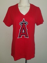 NWT Los Angeles Angels Women&#39;s Red V-neck Tee Size Medium Majestic MLB Baseball - £19.43 GBP